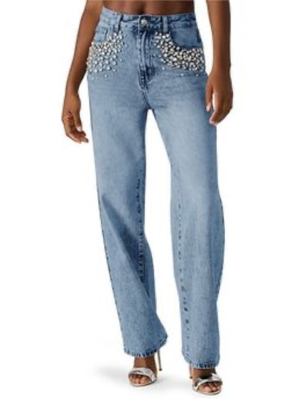 Steve Madden Eras Crystal Embellished Light Blue Straight-Leg Jeans sz 25